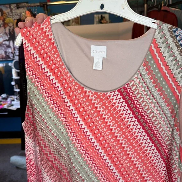 Chico's Size 3 Island Breeze Red/Orange Patterned tank Tamra Maxi Dress - Picture 2 of 8